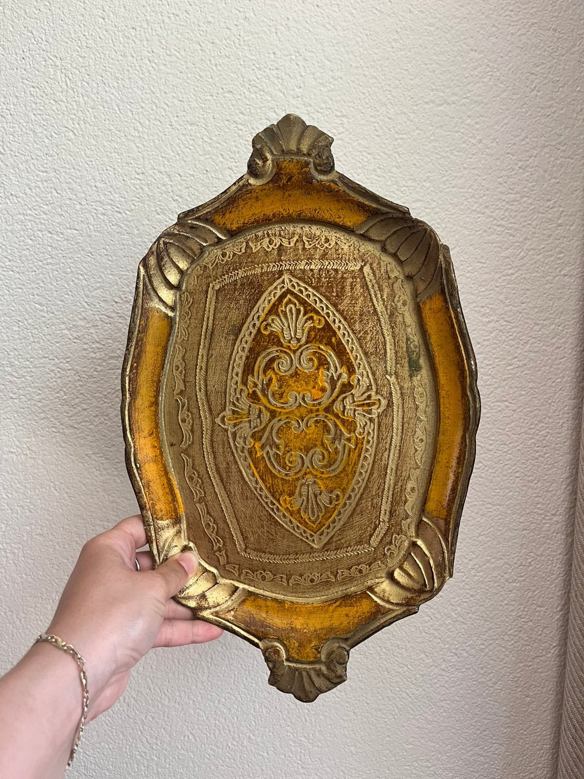 Vintage Florentijns dienblad, Huis en Inrichting, Woonaccessoires | Dienbladen, Gebruikt, Ophalen of Verzenden, Met opstaande rand