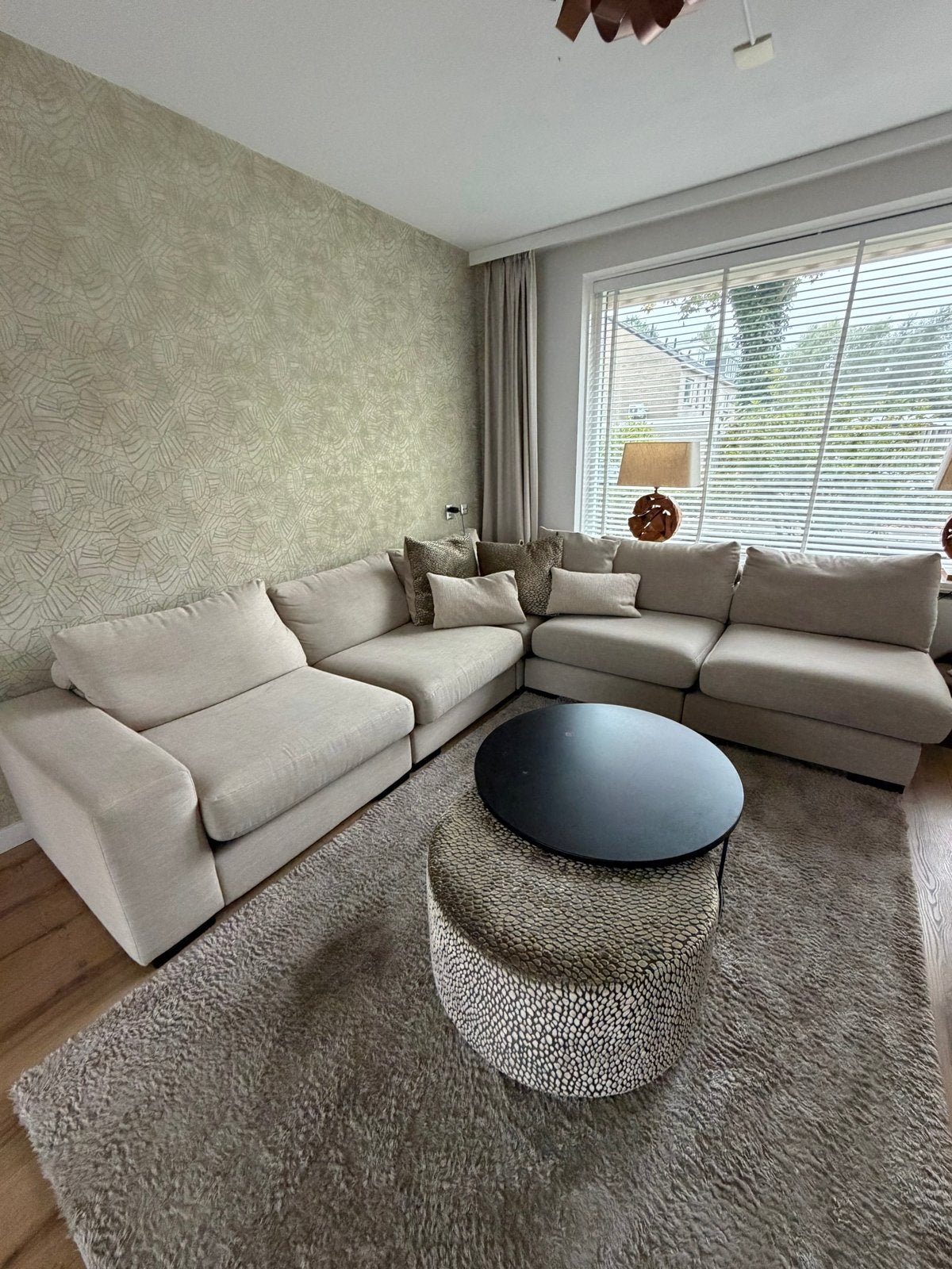 Beige hoekbank 280x270 cm, Ophalen, 250 tot 300 cm, Gebruikt, Hoekbank