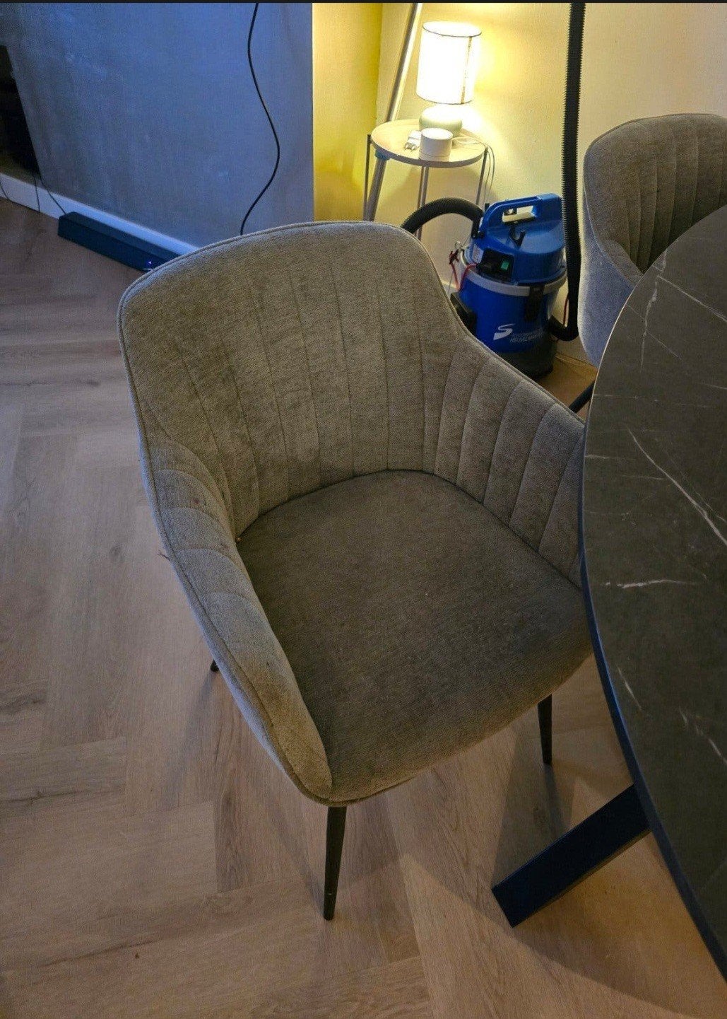 4 Kwantum Como eetkamerstoelen licht groen/blauw, Ophalen, Gebruikt, Overige kleuren, Vier
