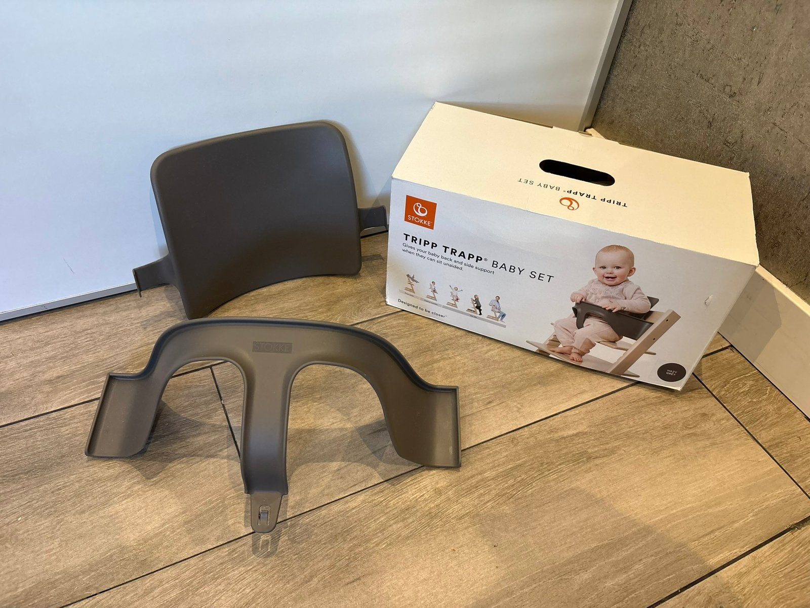 Stokke Trip Trap Baby Set V3 – Hazy Grey – Z.G.A.N.  in doos, Ophalen of Verzenden, Zo goed als nieuw, Meegroeistoel