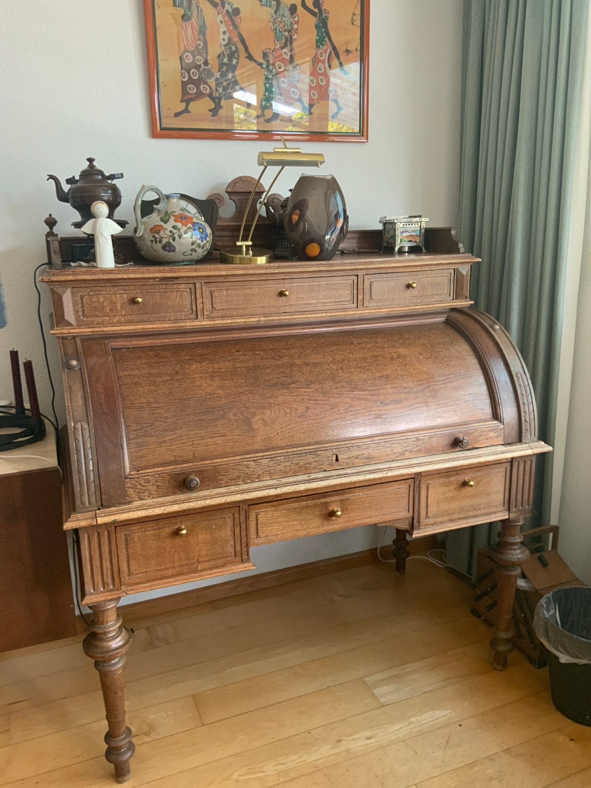 Antiek Eiken Roltop Bureau - secretaire, Antiek en Kunst, Ophalen