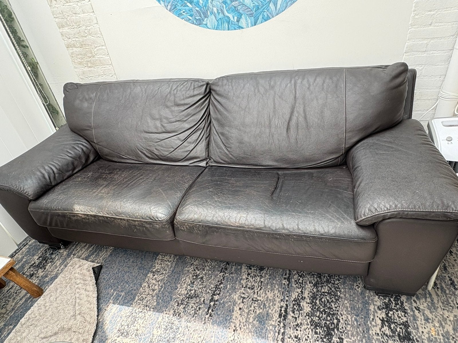 Leren bankstel donker bruin 2 en 2,5 zits lage armleuning, Gebruikt, Minder dan 75 cm, 150 tot 200 cm, Tweepersoons