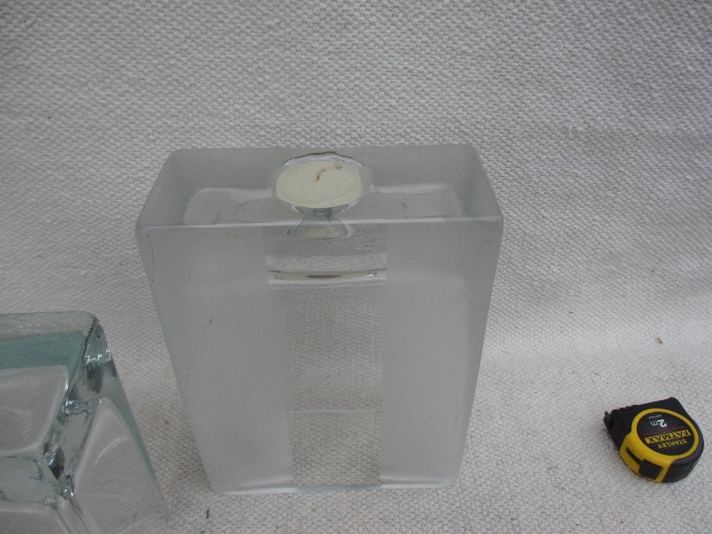 Italiaans design glazen blok-vaas jaren 80, Transparant, 16 cm, Ophalen of Verzenden, Glas