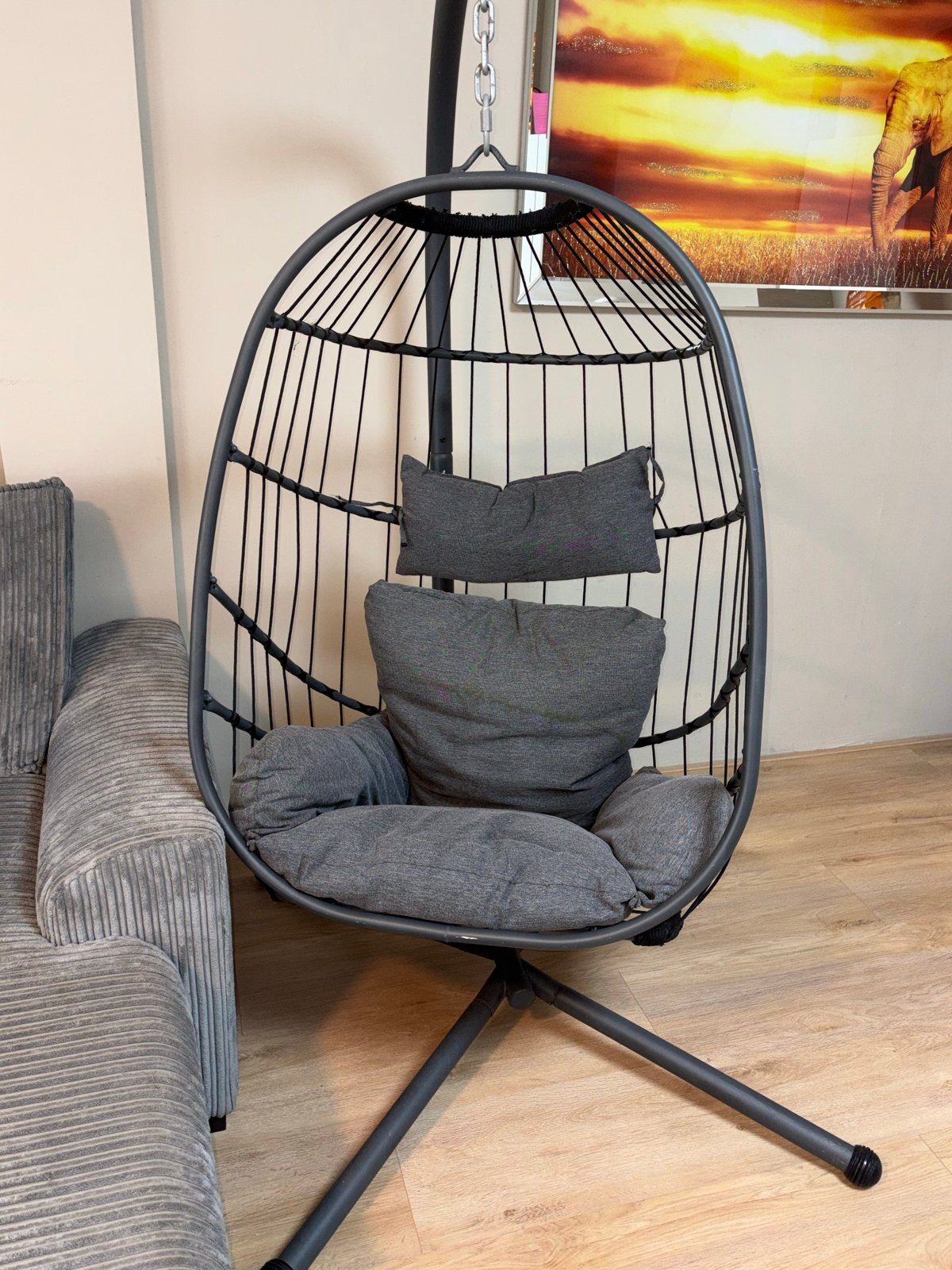Comfortabele hangstoel met standaard - Grijs, Ophalen, Gebruikt, Metaal, Eén