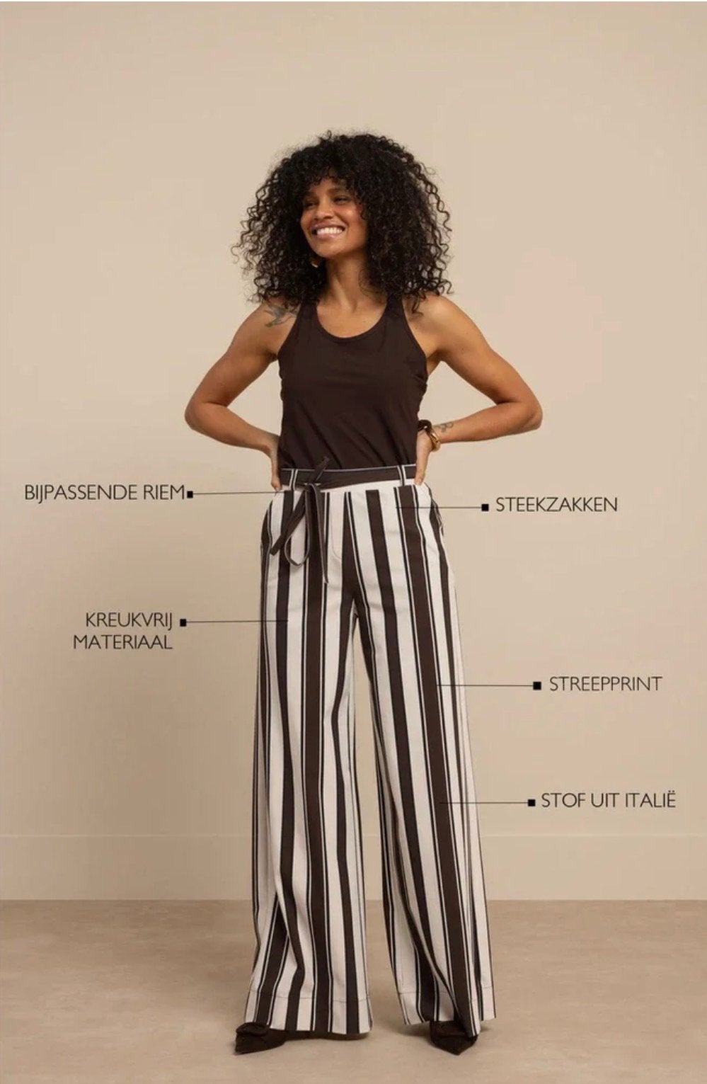 Studio Anneloes Sam Stripe trouser M, Bruin, Zo goed als nieuw, Lang, Ophalen
