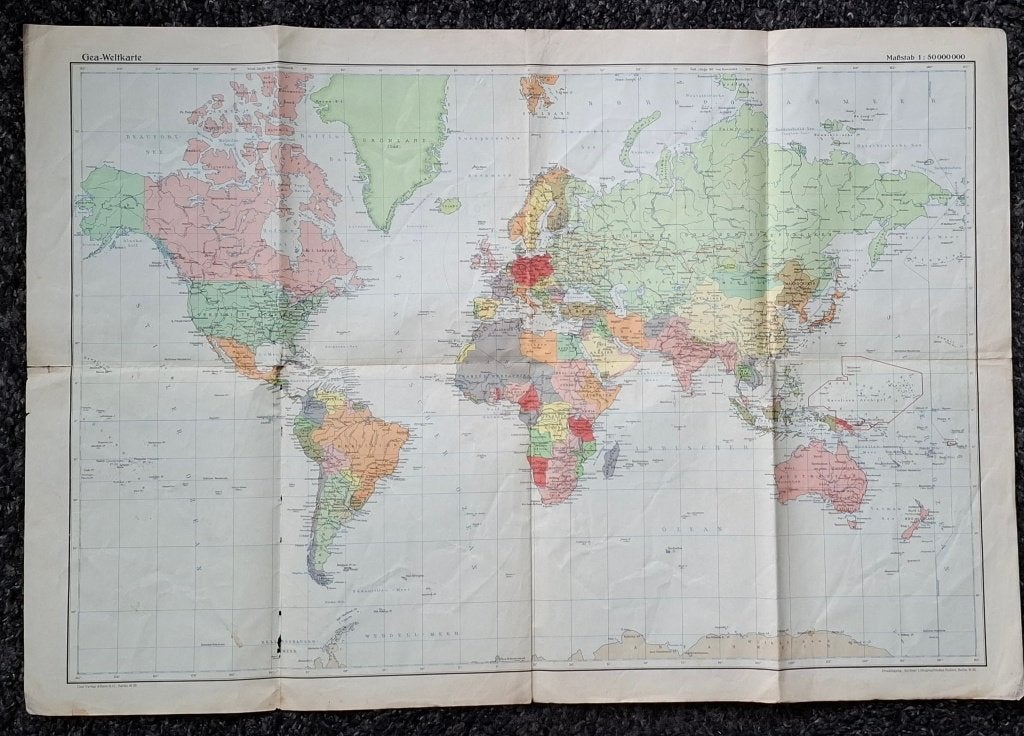 Wereldkaart Duits 1940, Boeken, Atlassen en Landkaarten, Gelezen, Ophalen of Verzenden, Landkaart, Duitsland
