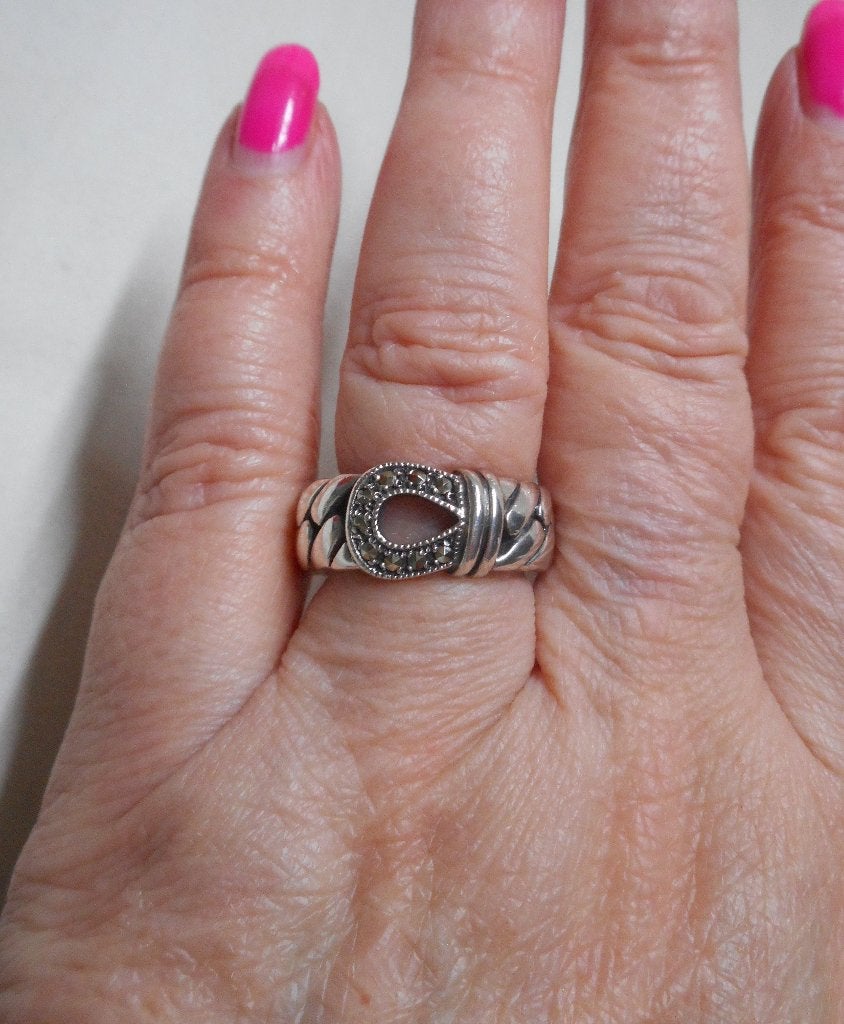 Zilveren ring met markasiet steentjes maat 18 nr.983, 18 tot 19, Verzenden, Zo goed als nieuw, Dame