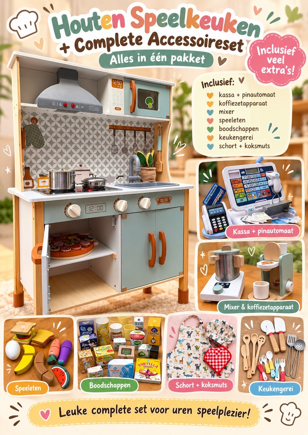 Complete Houten Speelgoedkeuken, Kinderen en Baby's, Ophalen, Gebruikt, Toebehoren