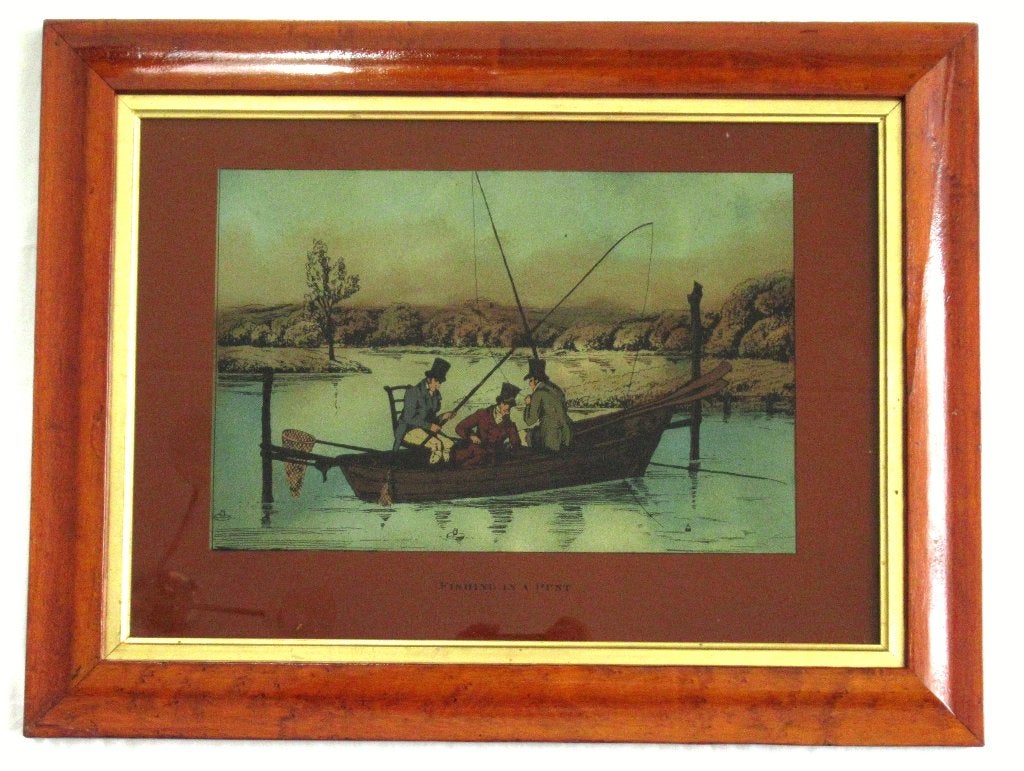 Kleurenlitho Fishing in a Punt van aquatint Henry Alken., Ophalen of Verzenden