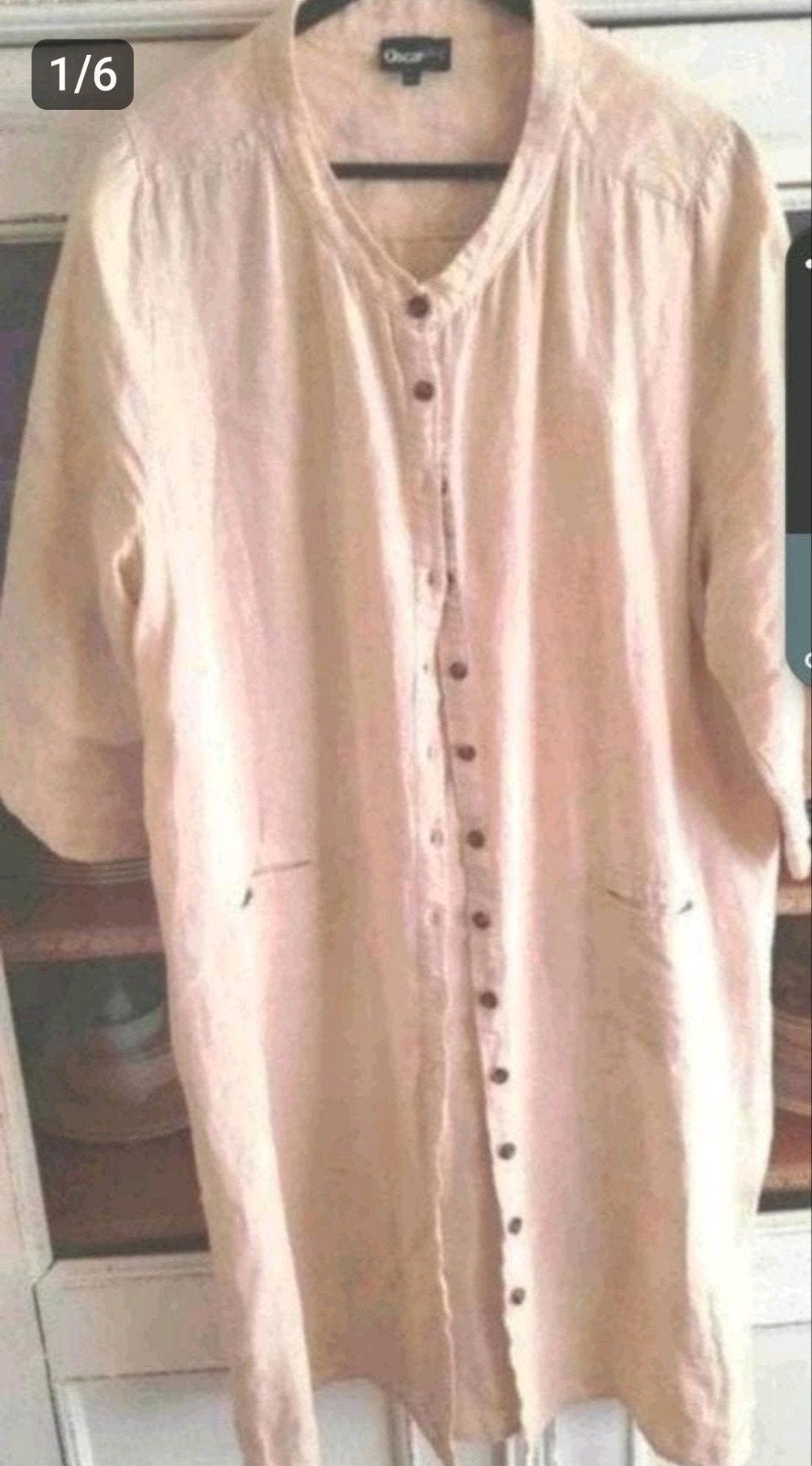 Zandkleurige linnen doorknoopjurk van Oscar Jane 44-46 XXL, Kleding | Dames, Verzenden, Beige, Maat 46/48 (XL) of groter, Oscar Jane