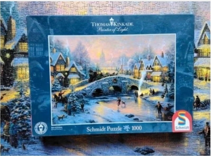 Schmidt puzzel Thomas Kinkade 'spirit of Christmas', Ophalen, 500 t/m 1500 stukjes, Zo goed als nieuw, Legpuzzel