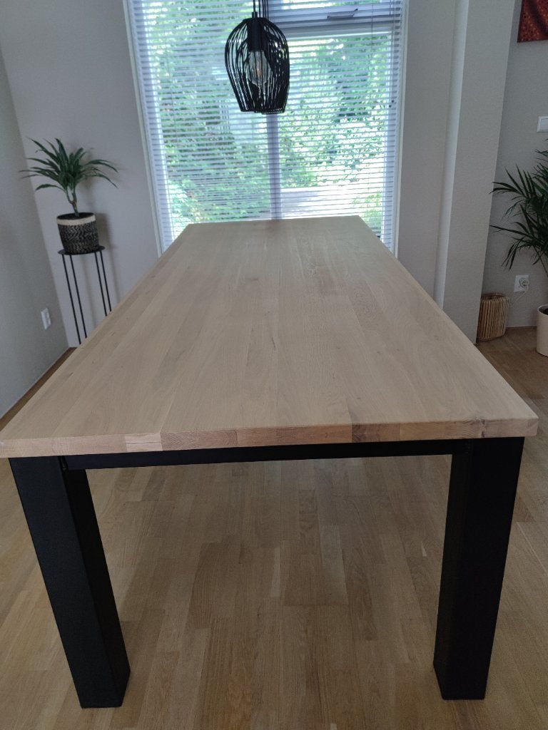 Lichteiken eettafel 2.40 bij 1 mtr, Ophalen, Eikenhout, 200 cm of meer, 50 tot 100 cm