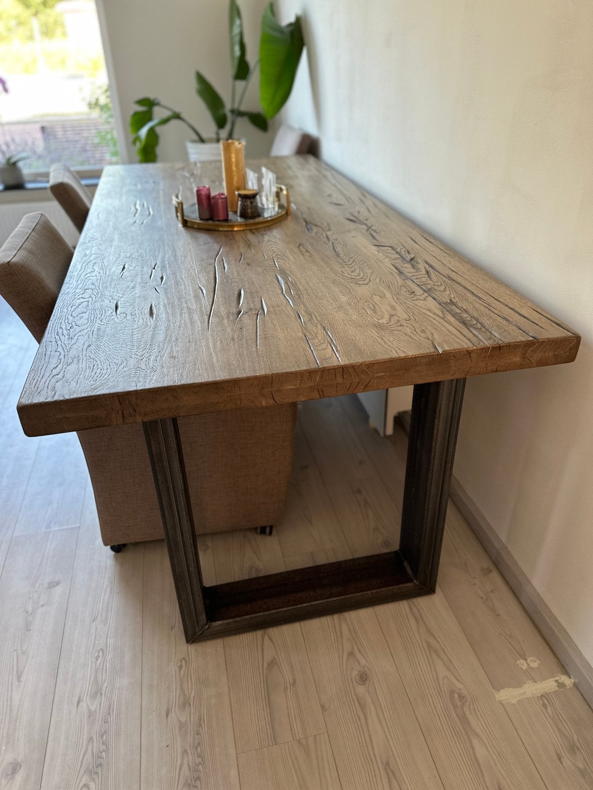 Kwalitatieve massief houten tafel, Ophalen, 200 cm of meer, 50 tot 100 cm, Zo goed als nieuw