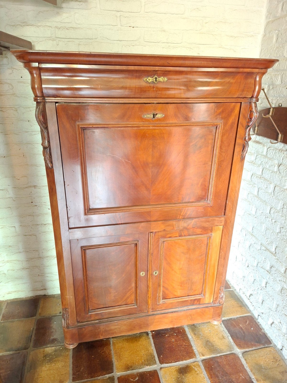 Antieke secretaire - 107x45x149 cm - Inclusief sleutels, Ophalen, Gebruikt