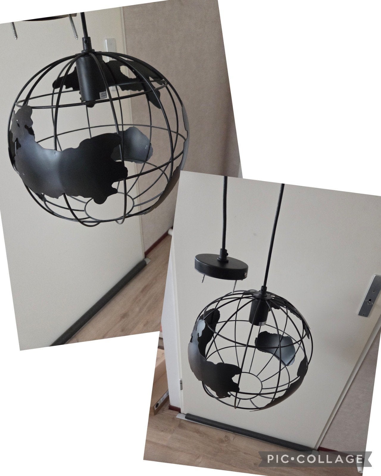 Hanglamp wereldbol zwart metaal, Modern, Industrieel, Zo goed als nieuw, Metaal, E27 (groot)