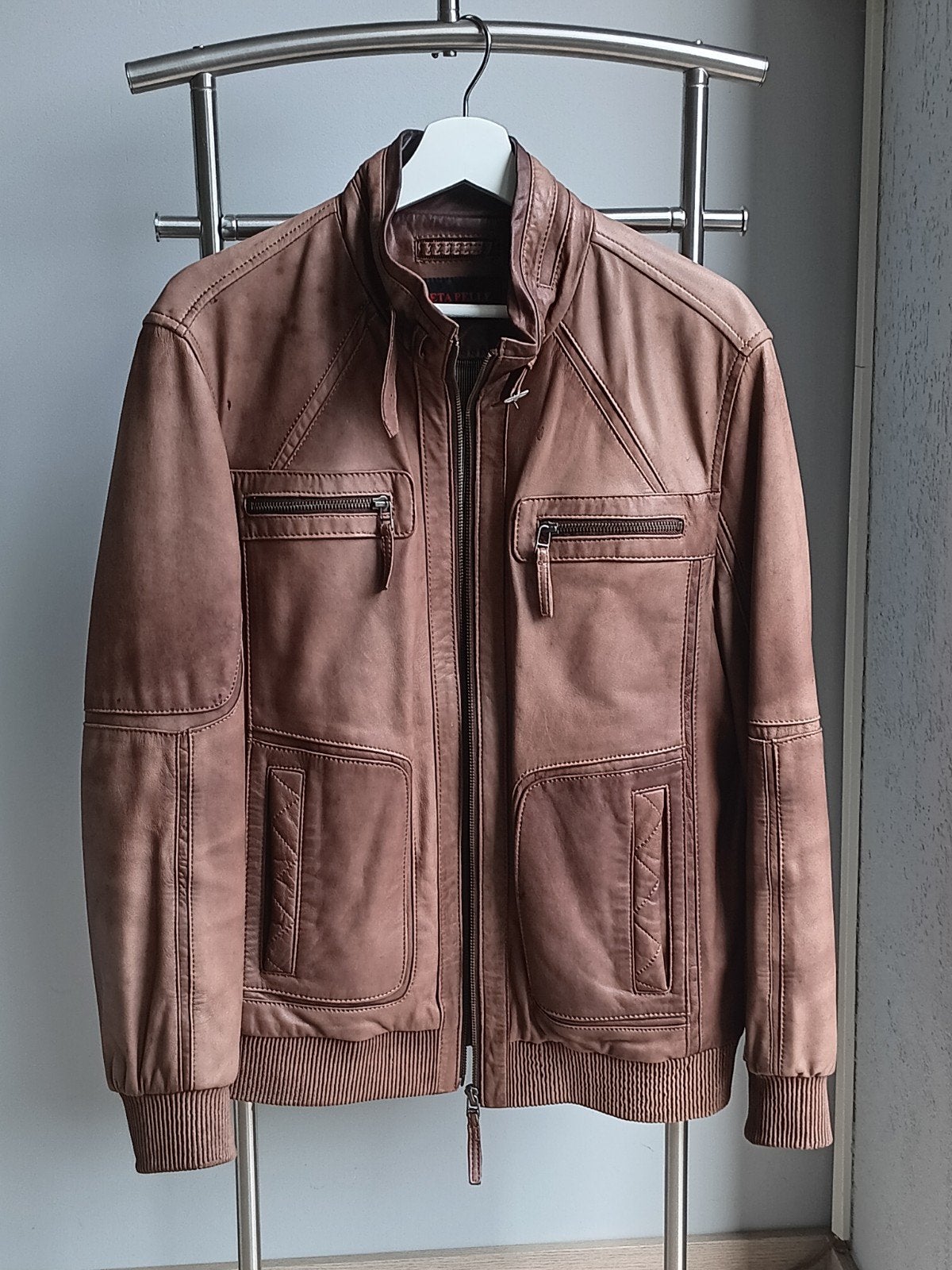 Stijlvolle heren leren jas van hoogwaardig lamsleer, Seta pelle collectie, Bruin, Maat 48/50 (M), Ophalen of Verzenden