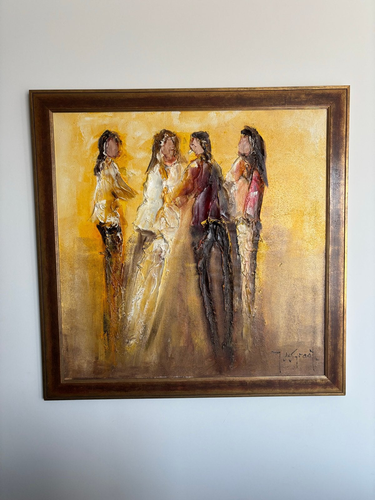 Abstract schilderij van figuren in warme tinten, Ophalen, Portret of Personen, Handgeschilderd, Olieverf