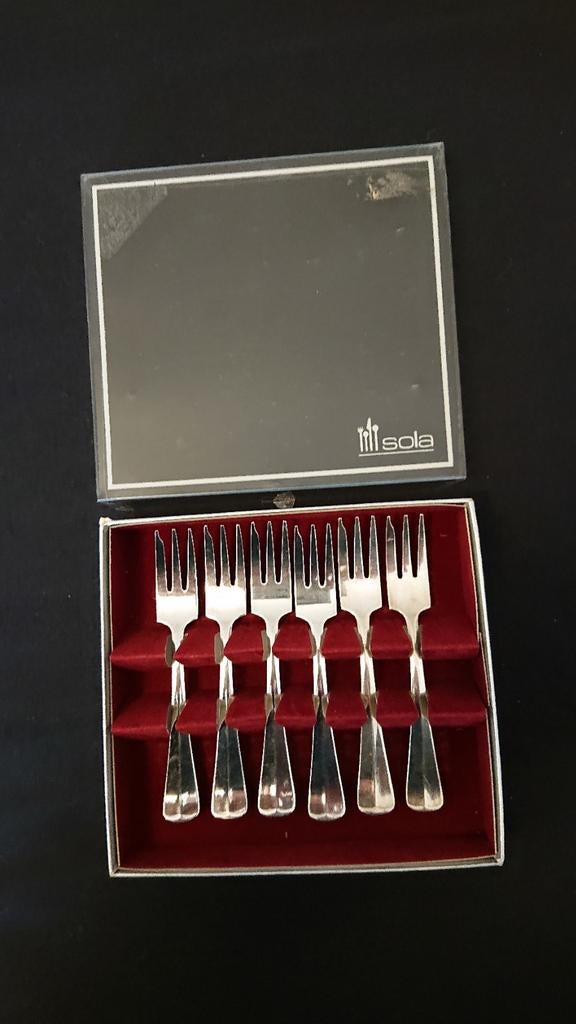 Haags Lofje Sola verzilverde taartvorken gebaksvorkjes, Ophalen, Zo goed als nieuw, Zilver