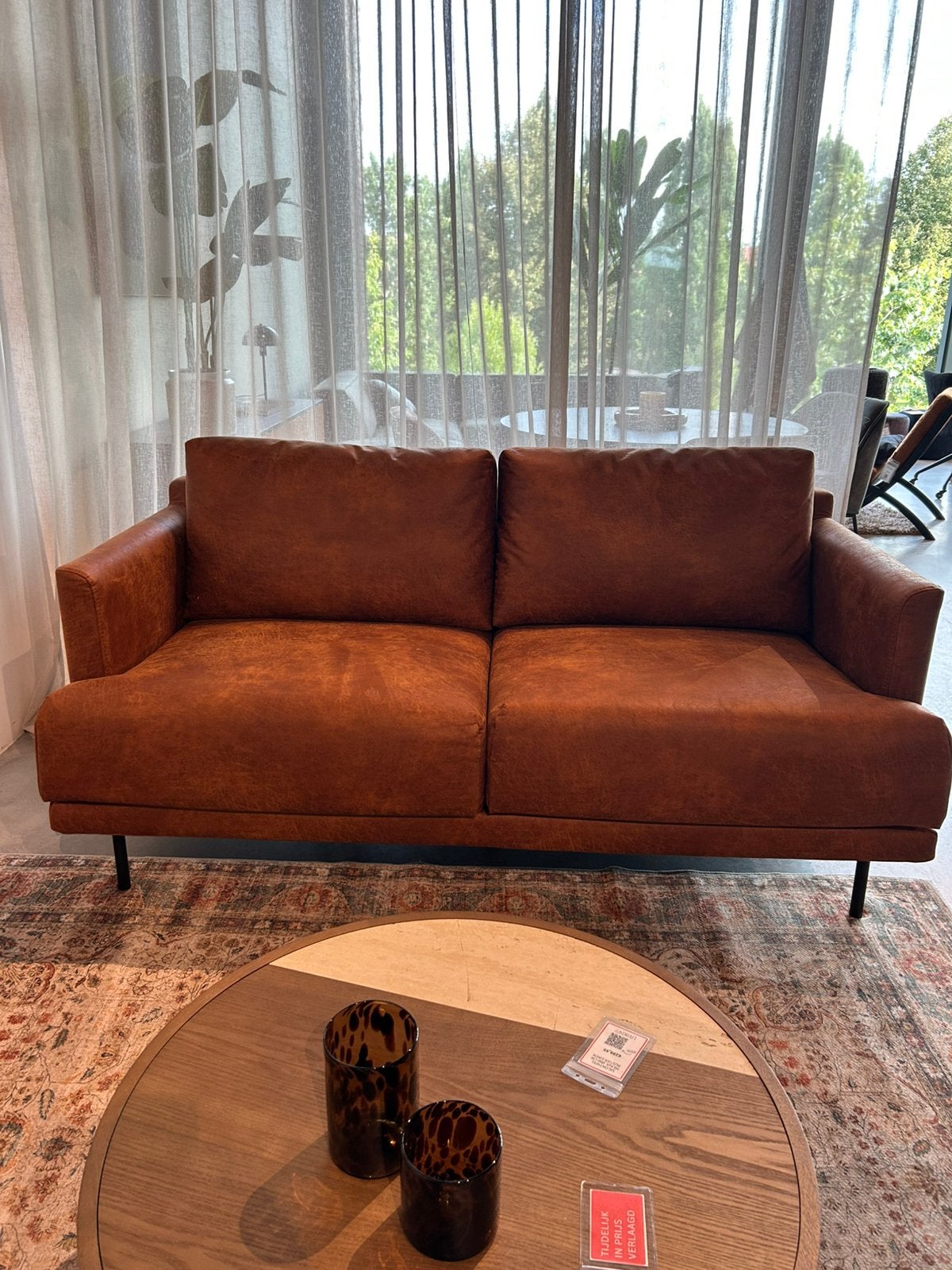 Showroommodel 2,5 zits ecoleren bank cognac, Ophalen, 150 tot 200 cm, Rechte bank, Industrieel