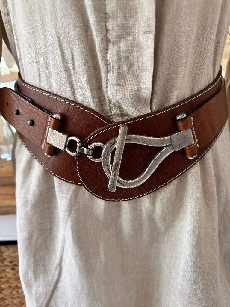 Chique, brede, Bruine leren riem Josephine & Co, 38/M/80, 80 tot 90 cm, Verzenden, Echt leder, Tailleriem