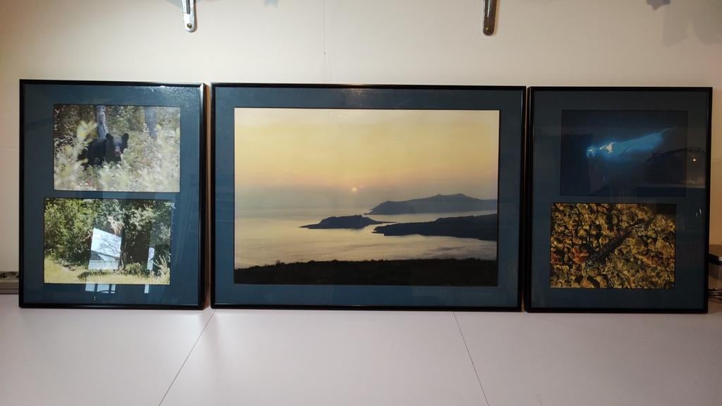 Set van 3 ingelijste foto's: natuur en zonsondergang, Gebruikt, 50 tot 75 cm, Ophalen of Verzenden, 75 tot 100 cm