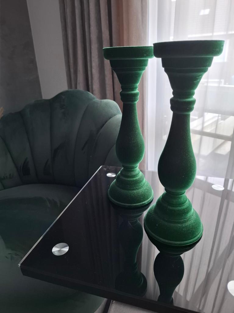 Set van 2 Groene Fluweel Kandelaars, Ophalen