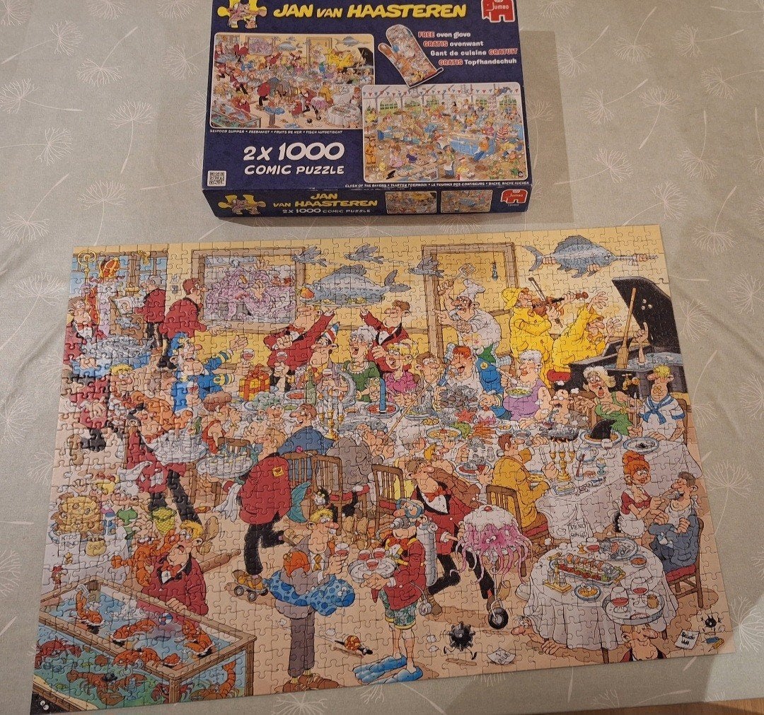 Jan van Haasteren puzzel 2x 1000 stukjes Zeebanket taarten, Hobby en Vrije tijd, Denksport en Puzzels, Ophalen of Verzenden, 500 t/m 1500 stukjes