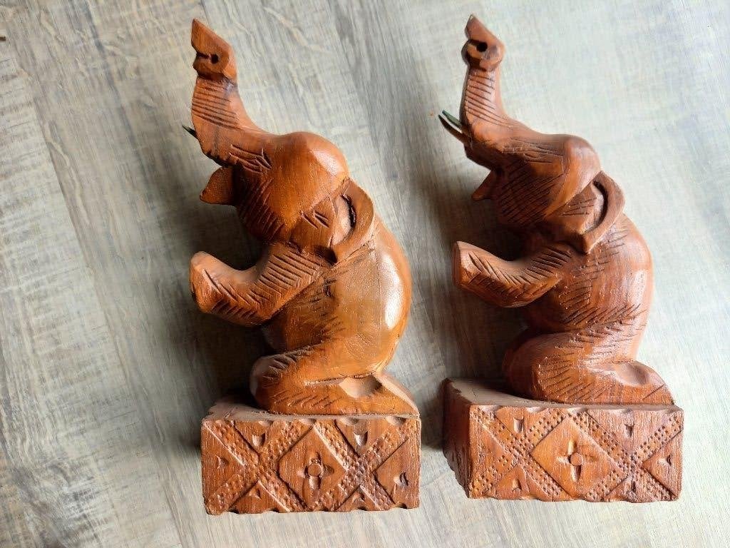 2 Vintage Houten Boekensteunen Olifant, Antiek en Kunst, Ophalen of Verzenden