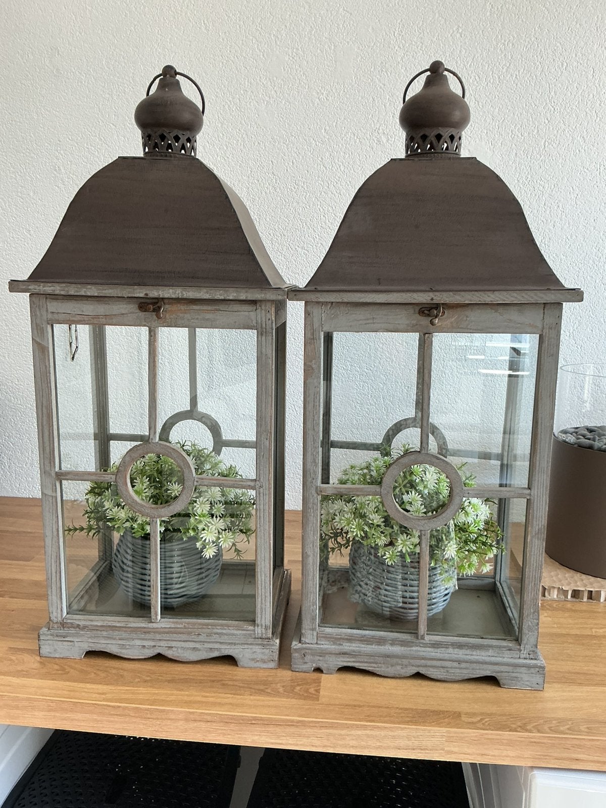 2 Prachtige landelijke xl houten lantaarns 70 cm, Ophalen