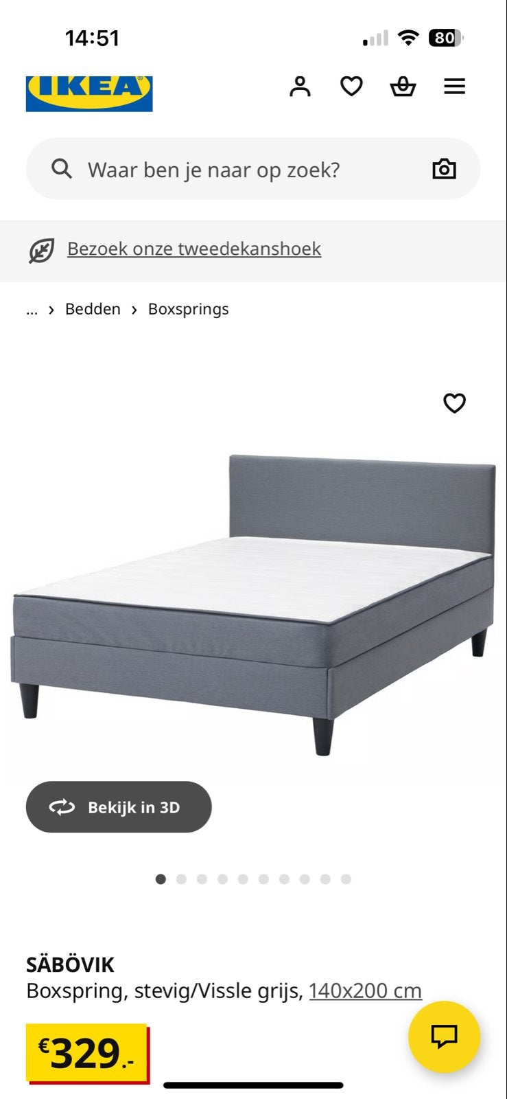 IKEA SÄBÖVIK Boxspring,,140x200 cm incl topper swiss sense, Ophalen, Gebruikt, 140 cm, Twijfelaar