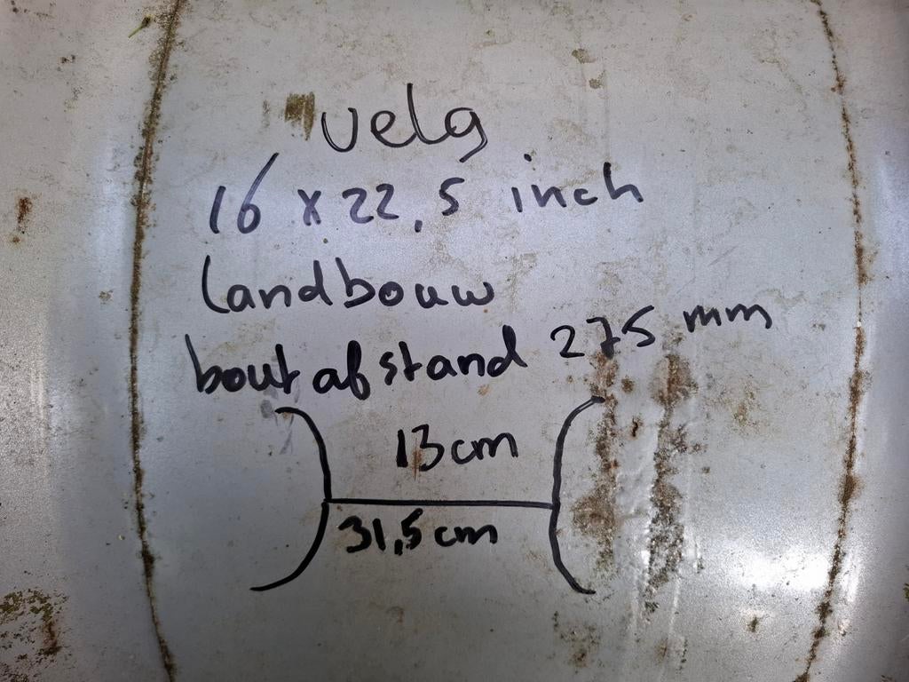 4x Velg Landbouw 16x22.5, boutafstand 275mm kipper trekker, Ophalen