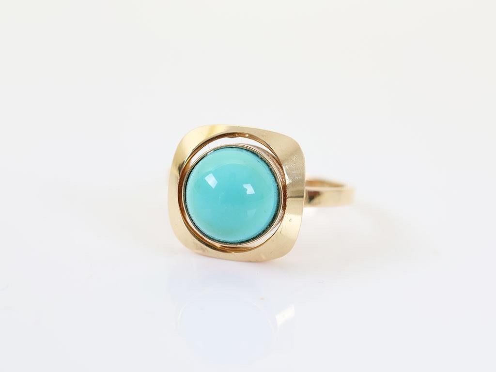 18 Karaat Gouden Dames Ring Met Turquoise Edelsteen, Ophalen of Verzenden, Zo goed als nieuw, 17 tot 18, Met edelsteen