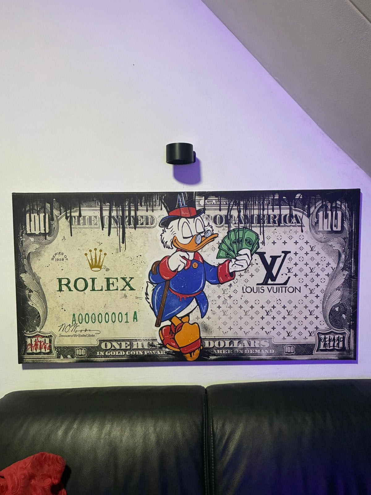 Dagobert Duck Luxury Art – Rolex, Louis Vuitton & Chanel, Ophalen, Op houten frame, Stripfiguren/cartoons