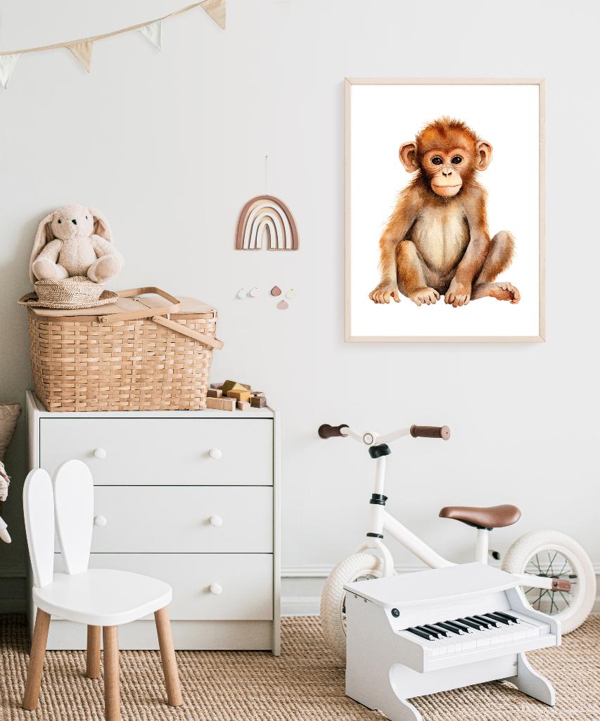 Kinderposter Safari Dieren Aap Little Dreamzzz, Bi & Li Creaties, Nieuw, Ophalen of Verzenden, Bilicreaties@gmail.com