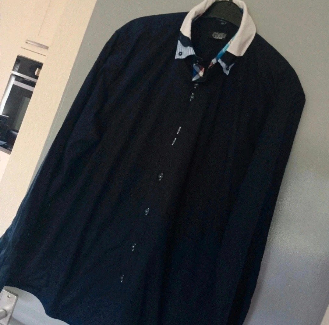 Heren overhemd donkerblauw met gekleurde accenten, Blauw, Ophalen of Verzenden, Overige halswijdtes, CRSM