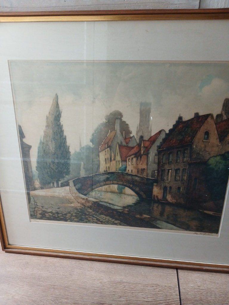 Schilderijen, Ophalen, Overige ondergronden, Achter glas, Stads- / dorpsgezicht