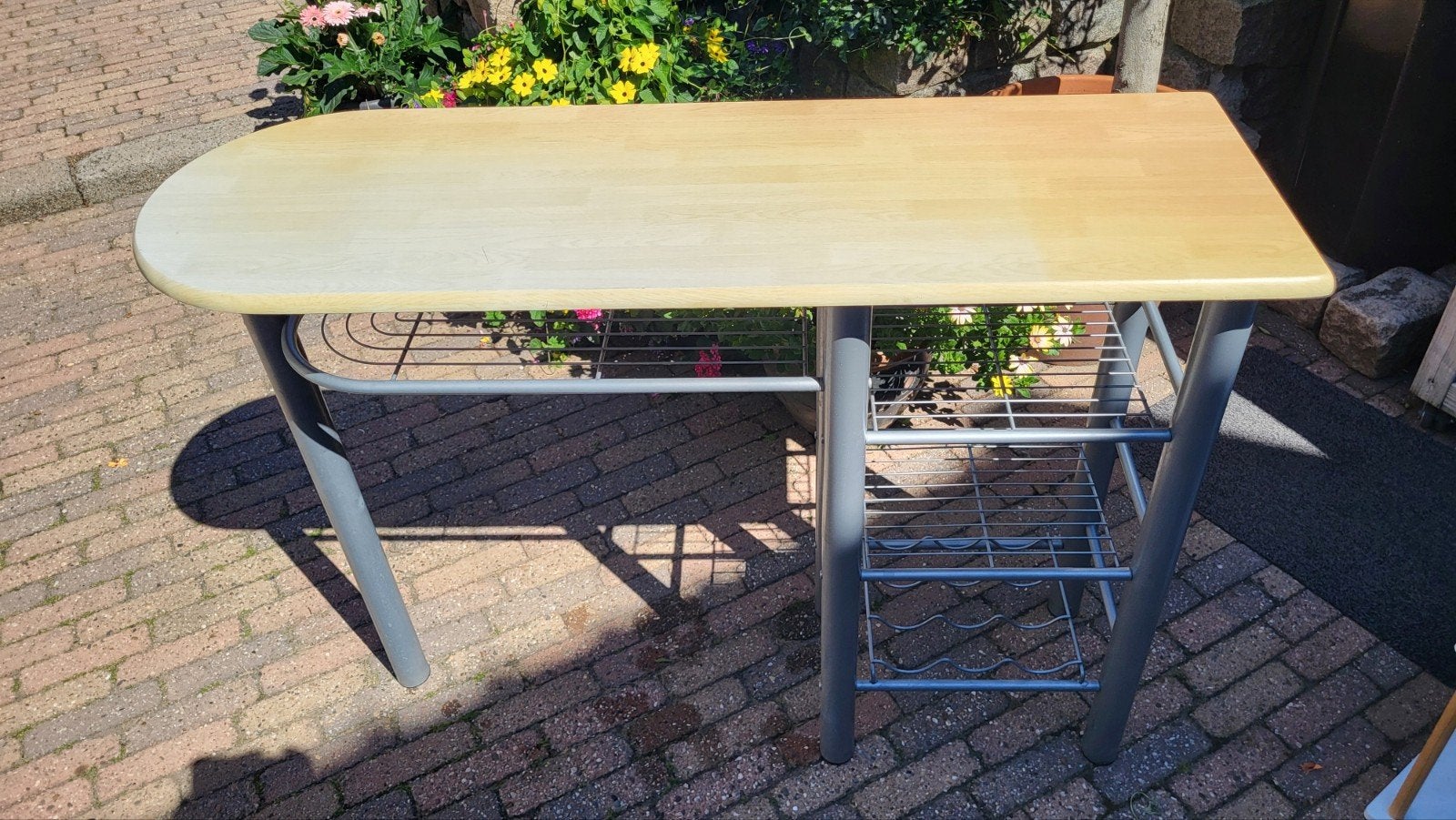 Bartafel met opbergruimte en wijnrek, Gebruikt, 100 tot 150 cm, Modern industrieel, Ophalen