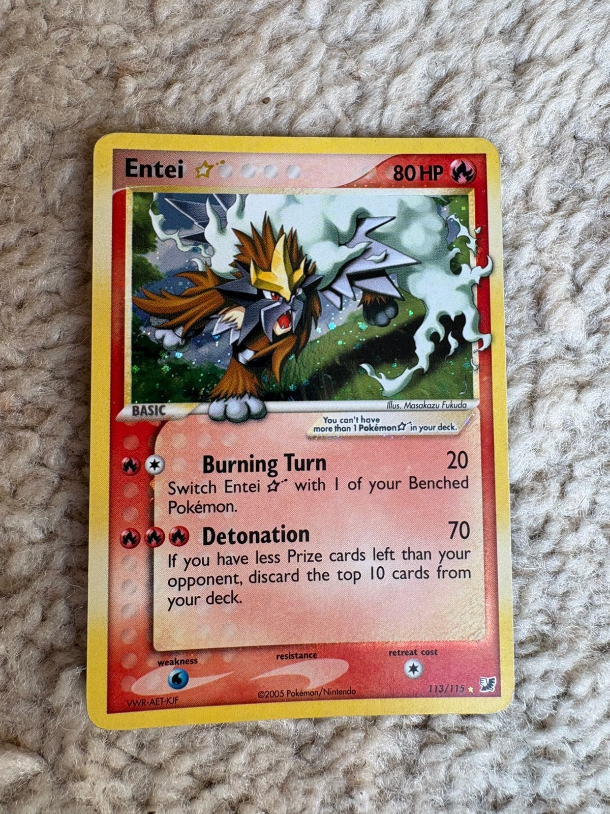 Pokemon kaart entei goldstar 113/115, Ophalen of Verzenden, Zo goed als nieuw