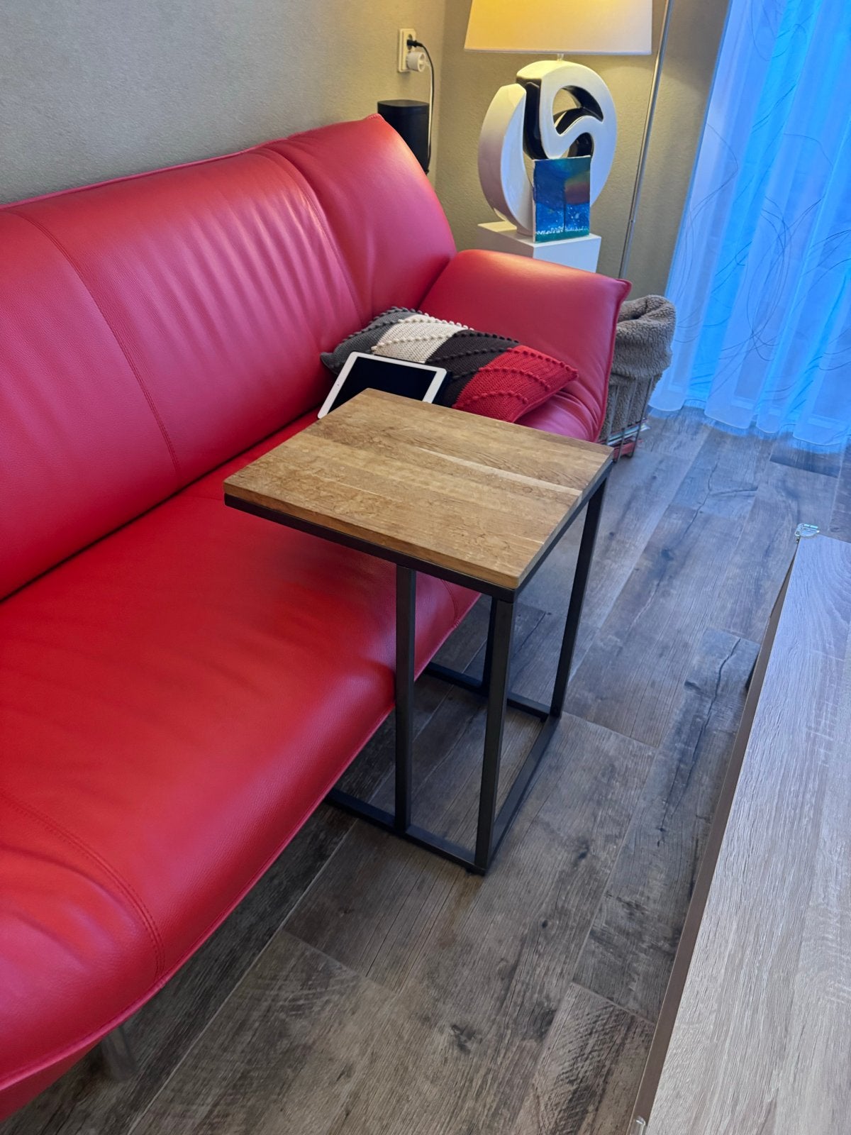 Handige bijzettafel voor bank - Hout en metaal, Minder dan 55 cm, Zo goed als nieuw, Rechthoekig, Hout