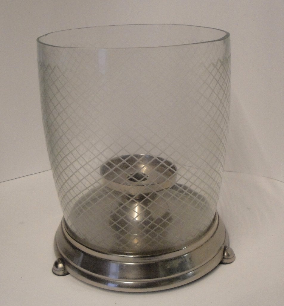 Windlicht nikkel met geslepen glas, Windlicht, Overige merken, Ophalen of Verzenden, 30 cm