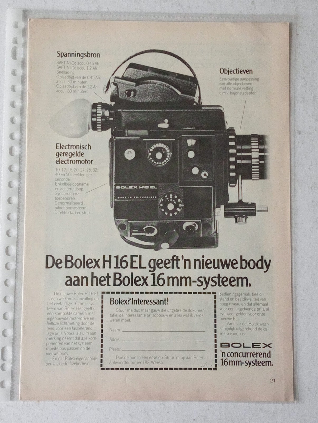 Tijdschrift pagina Bolex advertentie begin jaren zeventig, Ophalen of Verzenden, Knipsel(s)