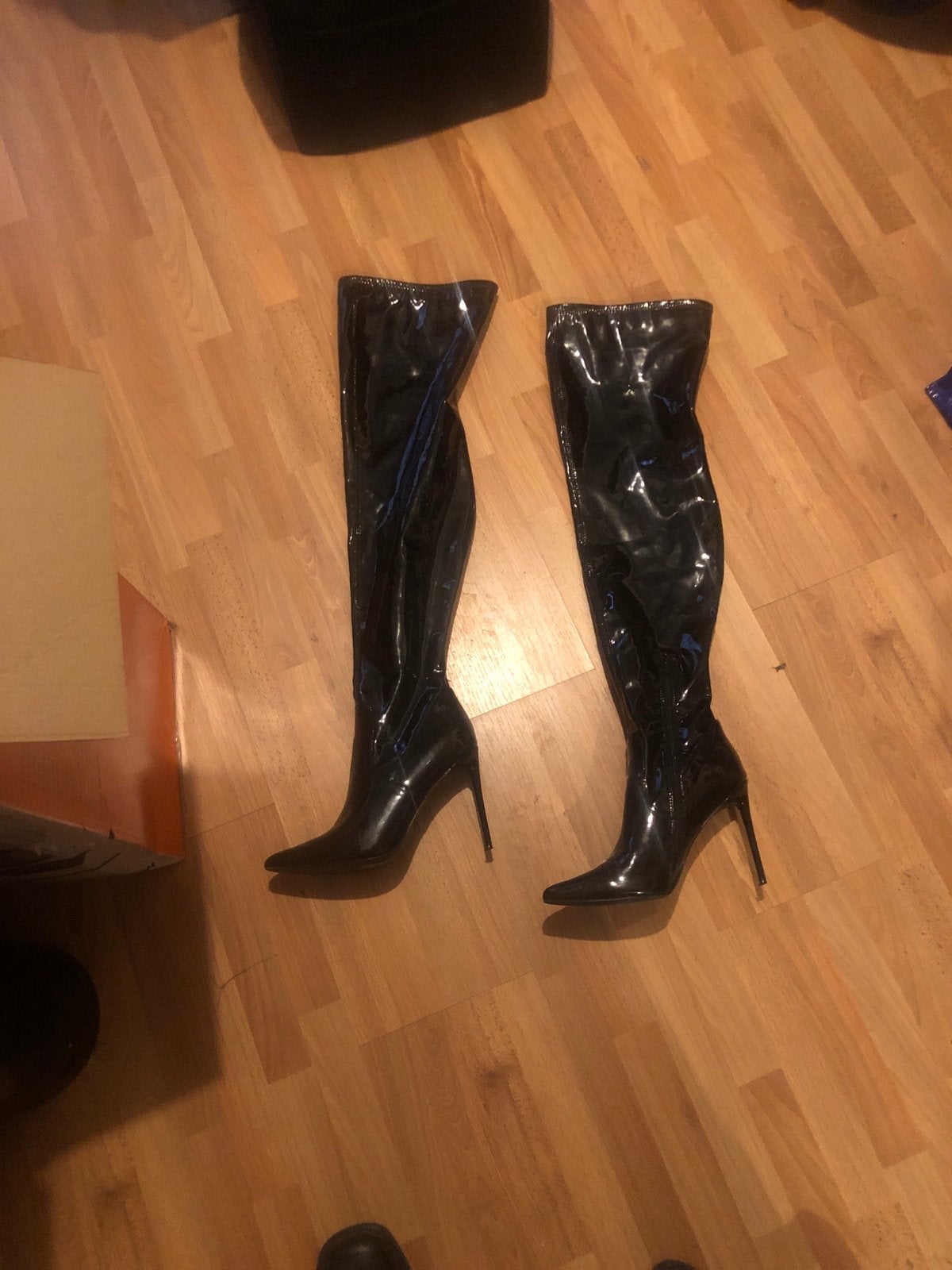 Zwarte lak overknee laarzen met hoge hak Steve Madden, Ophalen of Verzenden, Zo goed als nieuw, Zwart, Hoge laarzen