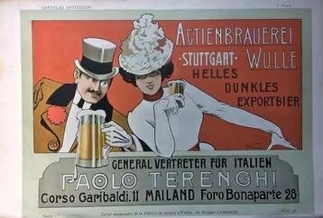 art nouveau Origineel Bier Reclame litho poster affiche, Verzenden, Nieuw