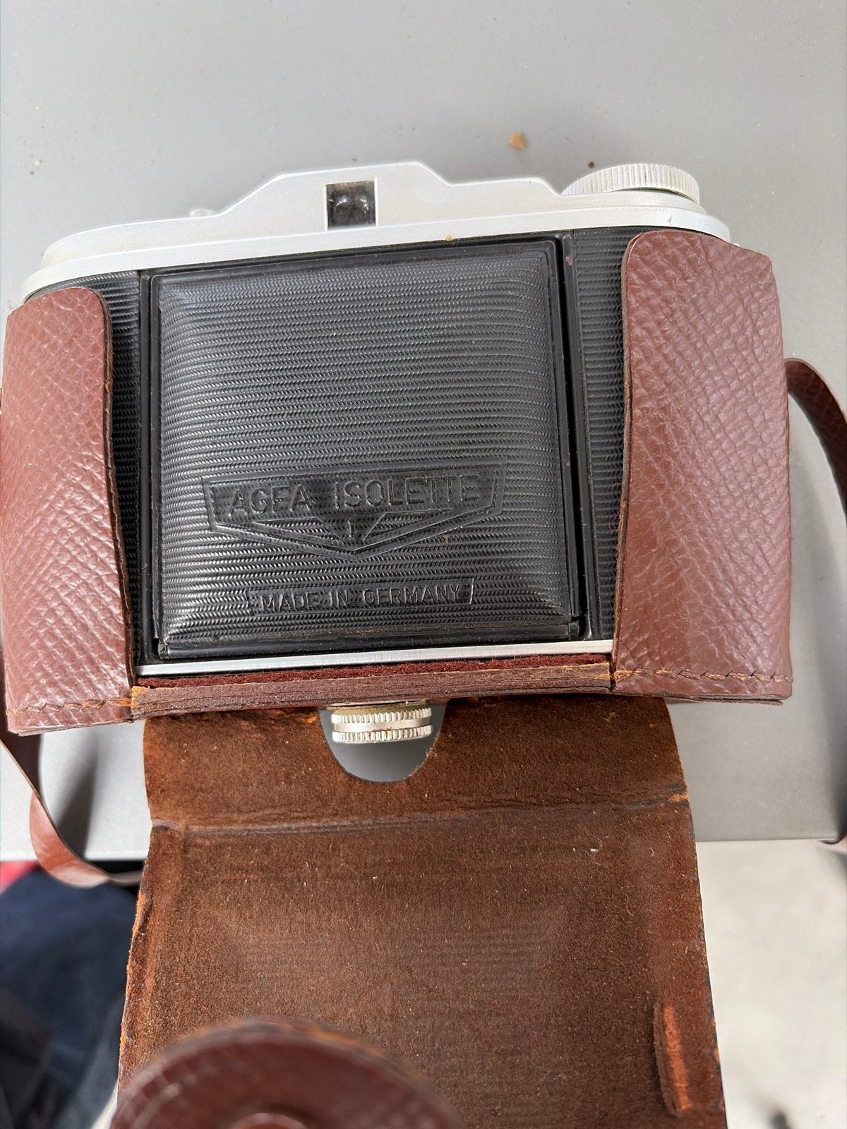 Vintage Agfa Isolette camera met lederen tas, Audio, Tv en Foto, Fotocamera's Analoog, Ophalen, Gebruikt, Compact, Overige Merken