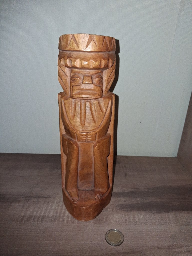Handgesneden houten figuur 25 cm – Maya/Azteek/Inca stijl, Antiek en Kunst, Ophalen of Verzenden