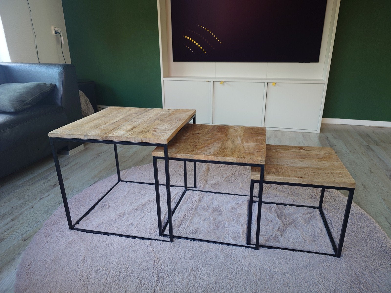 Bijzettafels set van 3 - Hout en Metaal, Ophalen, Minder dan 45 cm, Vierkant, Zo goed als nieuw