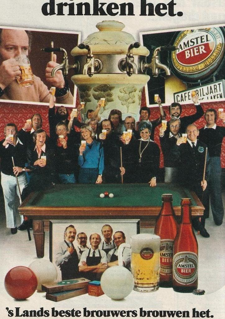 Retro reclame 1978 Amstel bier biljart Groene Laken café, Verzenden, Overige typen