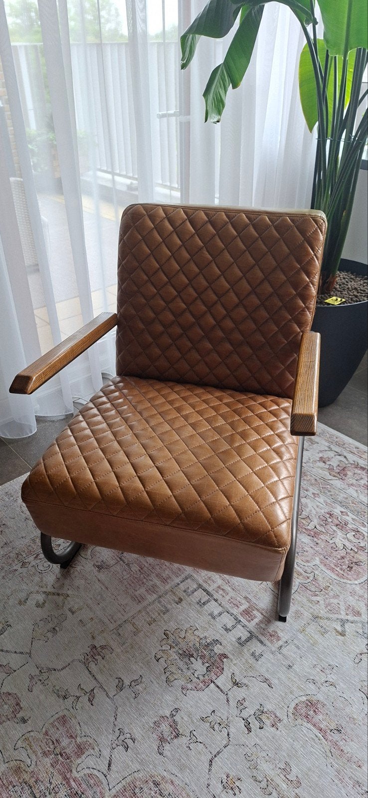 Industriële leren fauteuil Henders & Hazel - Daimondstitch, Huis en Inrichting, Ophalen, 75 tot 100 cm, Zo goed als nieuw, 50 tot 75 cm