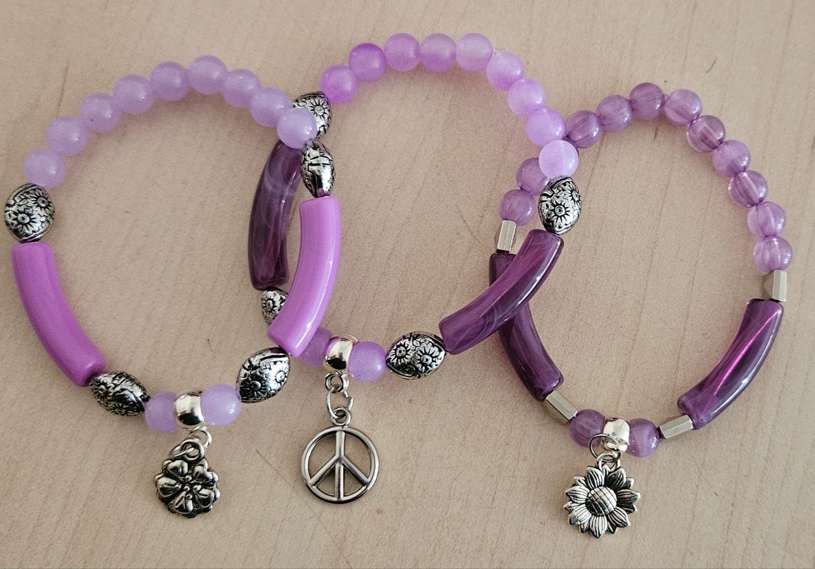 3x kralen armband met hanger, Ophalen of Verzenden, Nieuw, Paars, Overige materialen