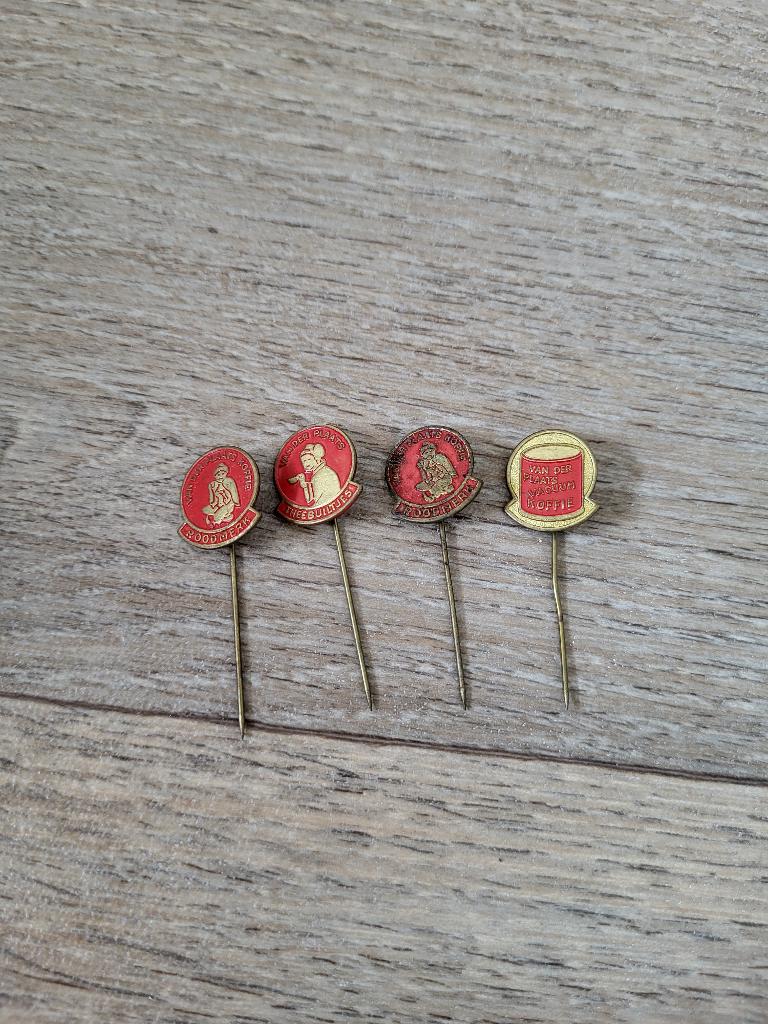 4x Pins Speldjes Van der Plaats Roodmerk Koffie Thee, Ophalen of Verzenden, Gebruikt